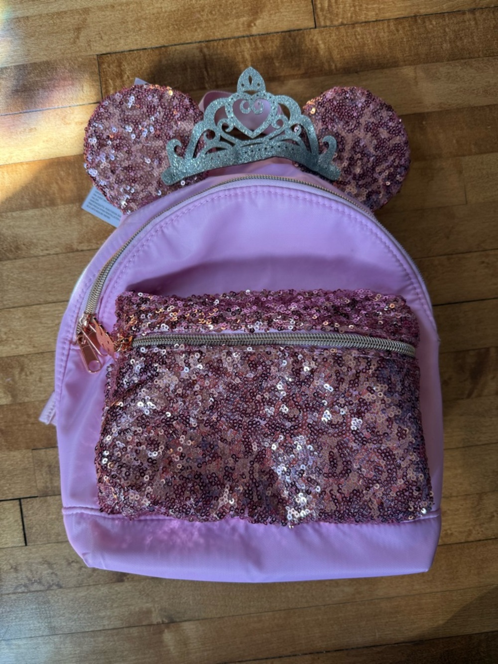 Disney Pink Sequin Ear Backpack with Glitter Tiara